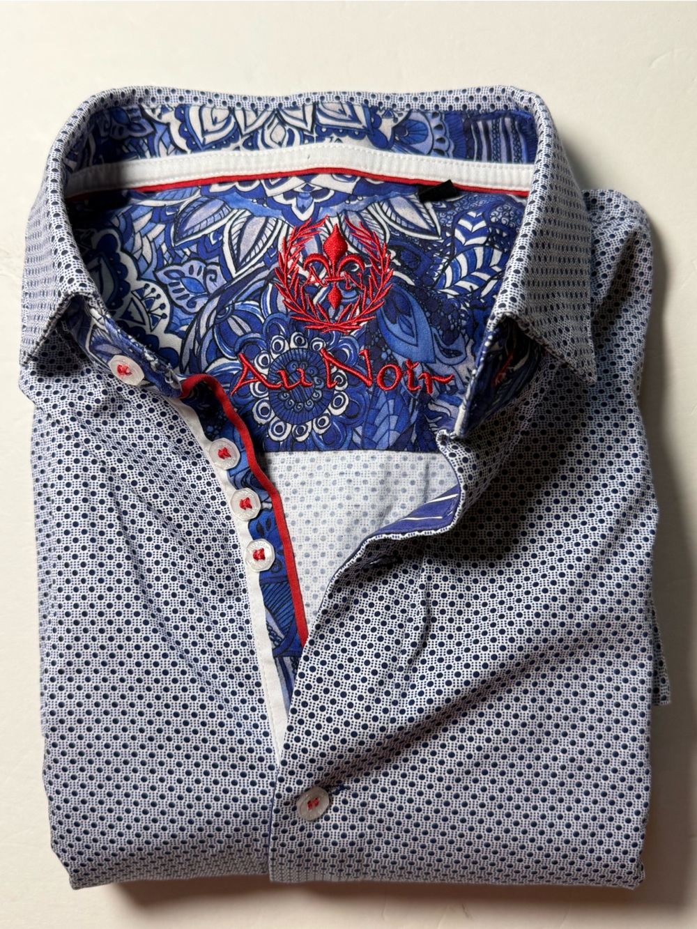 Au Noir Men’s Blue Geometric Button Down Shirt Contrast Paisley size 4L